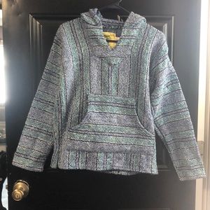 Iguana Jack Black Woven Hoodie Pullover Poncho